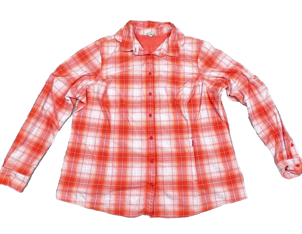 Duluth Trading Sidewinder Shirt Womens 2XL Coral Plaid Vented UPF 30